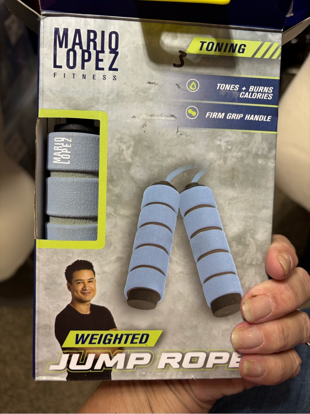 Mario Lopez Fitness Weighted Jump Rope - Light Blue Foam Handles NEW IN BOX